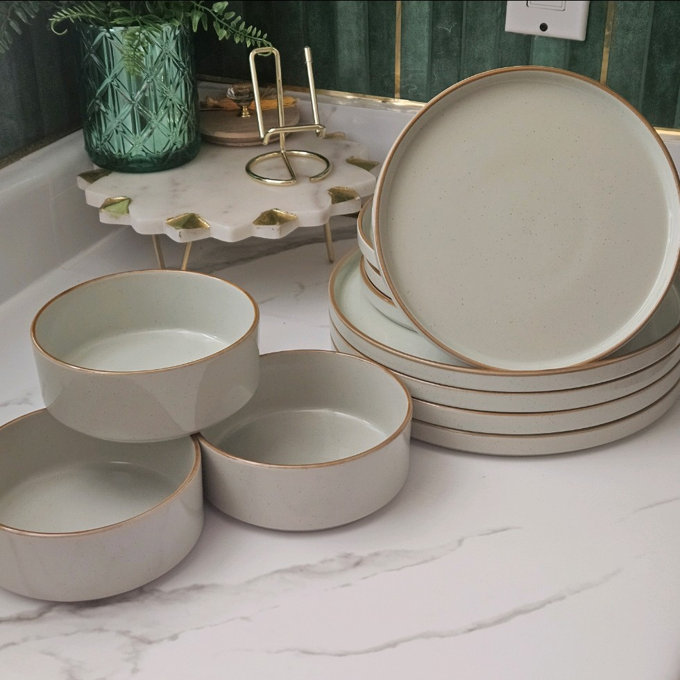 michi！セール☆OHGA THE BESTBLE ホワイト×ベージュ Birch Lane™ Nebula Plates And Bowls Sets, 12 Piece Dinnerware Sets